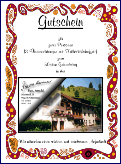 Gutschein Für Einen Urlaub In Der Pension Mariental In Pottenstein